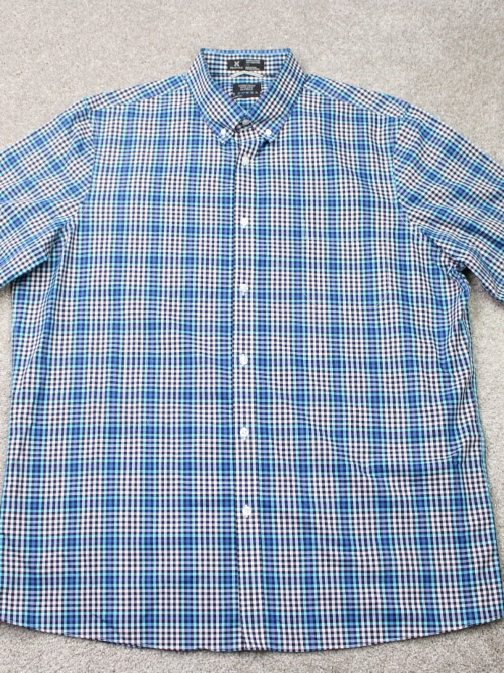 Nordstrom Classics Shirt Mens XL Blue Wrinkle Free Cotton Smartcare Short Sleeve